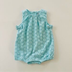 Janie and Jack 6-12 Months Baby Girl Aqua Eyelet Bubble Romper Spring Summer Bow